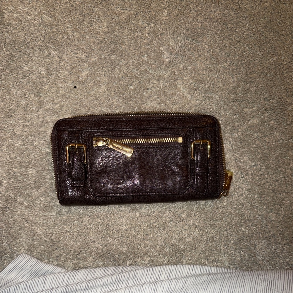 Michael Kors Brown Leather Wallet with Gold Accents
